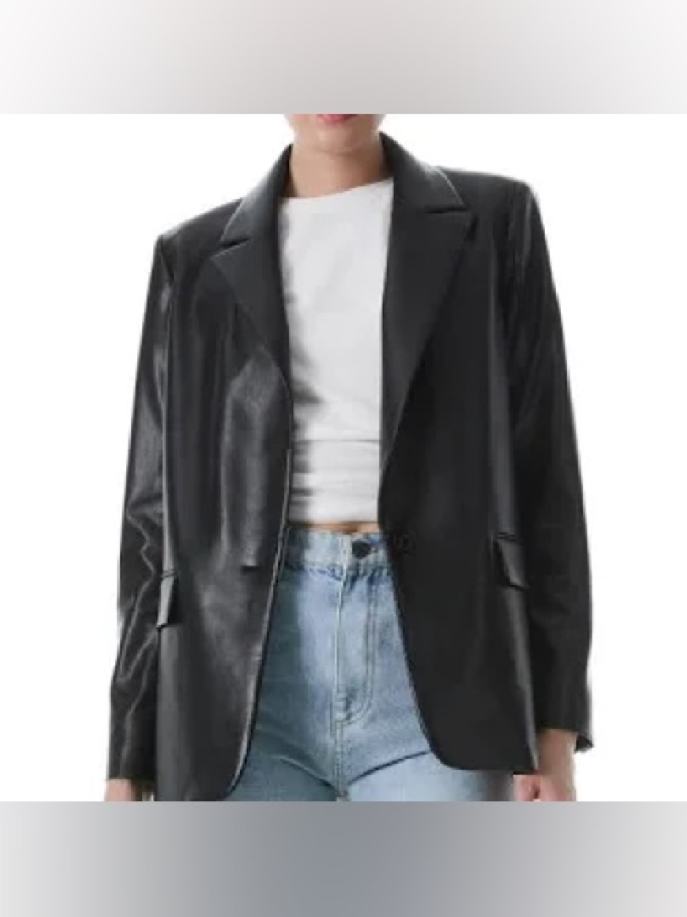 alice + olivia Women’s Denny Faux Leather Blazer Black Size L
